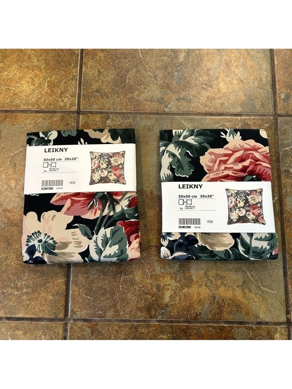 Ikea Pillow Cover LEIKNY Floral 20x20 Set Of 2 NEW 100% Cotton